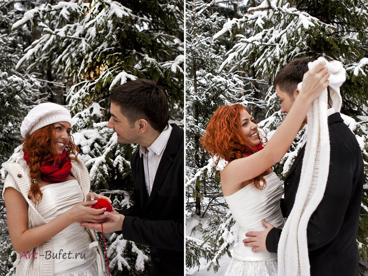 зимняя свадебная фотосессия красно-белая